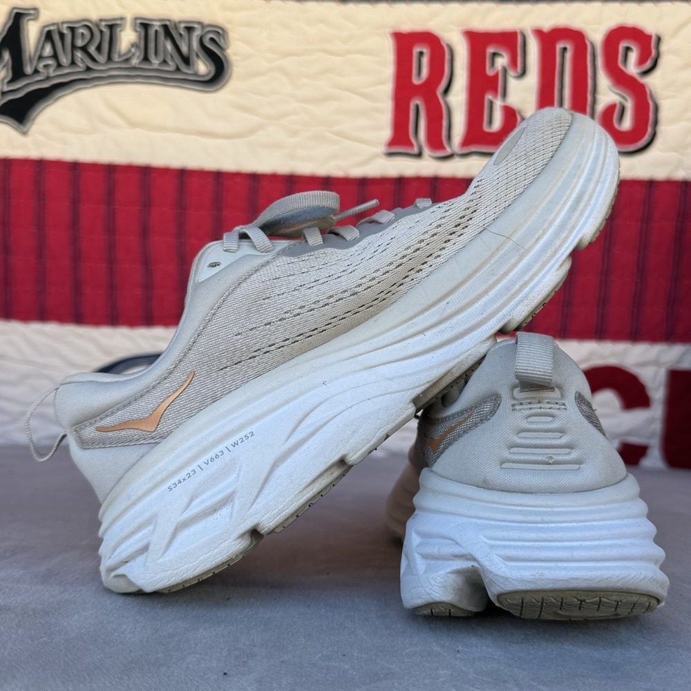 Hoka One One Women's White Sneakers with Pink Logo - Picture 10 of 16